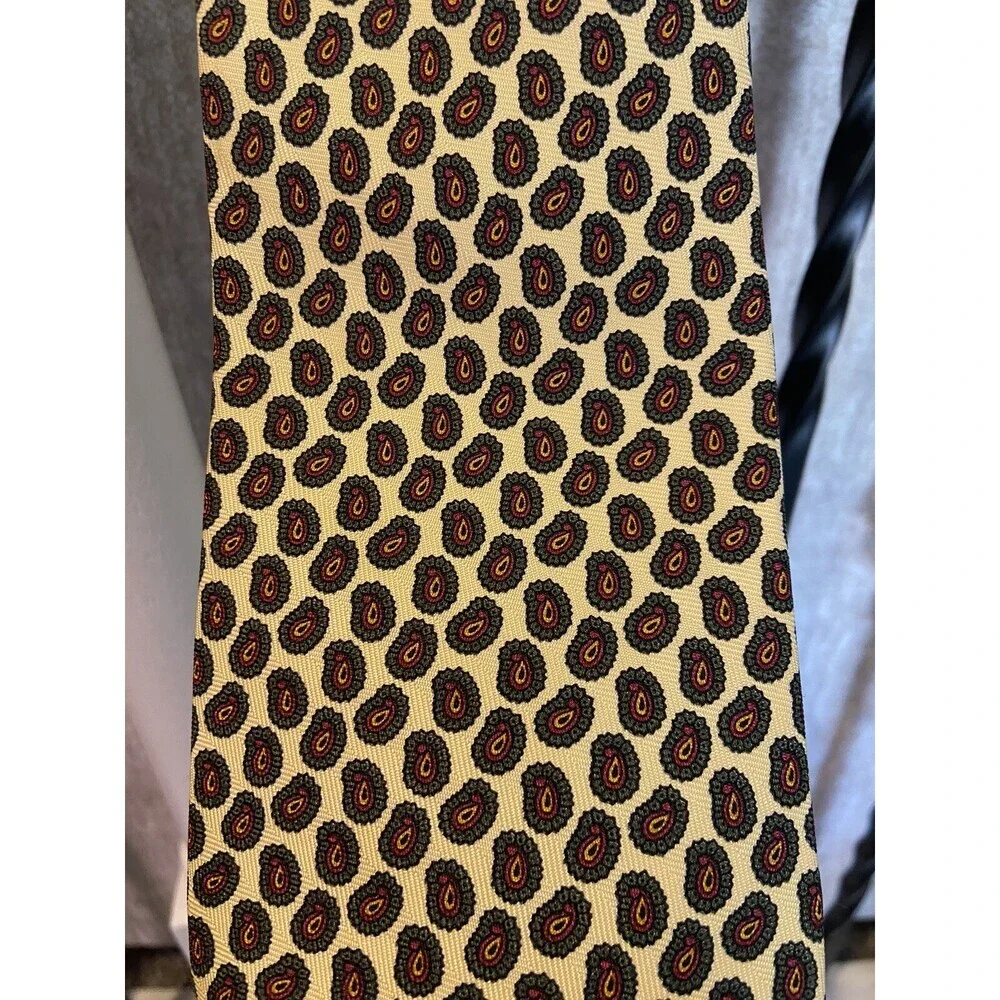 Polo Ralph Lauren Made in USA Yellow Red Green Mini Paisley 100% Silk Neck Tie